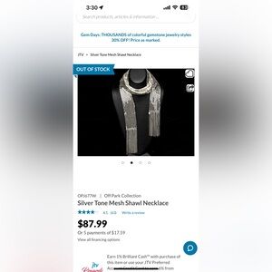 Silver Tone Mesh Shawl Necklace JTV